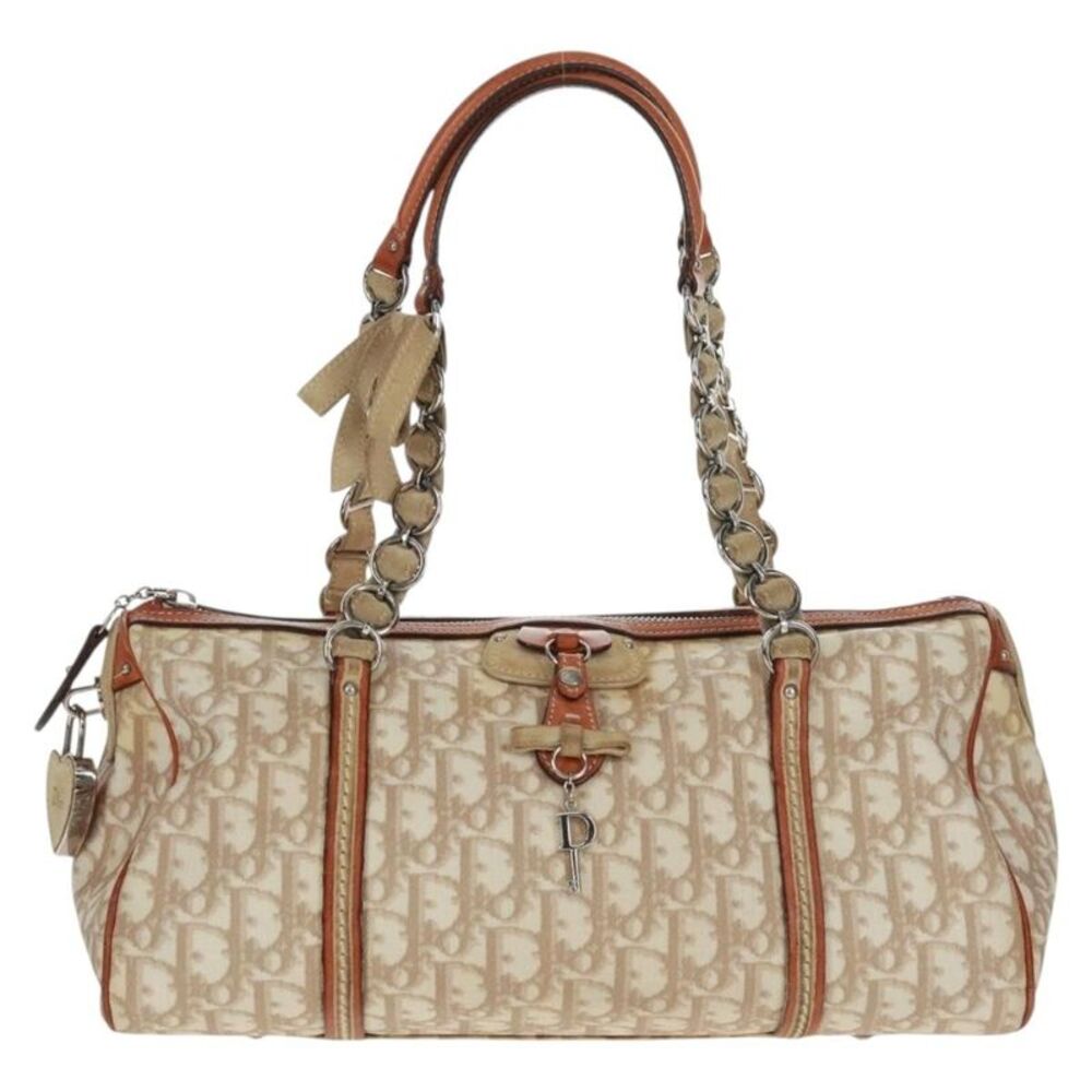 Christian Dior Vintage Trotter Romantique Boston Diorissimo Coated Canvas Beige